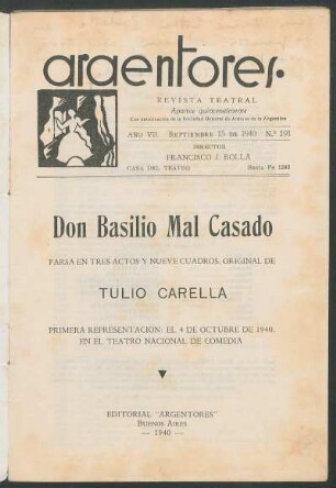 1940019100: Don Basilio mal casado : farsa en tres actos y nueve cudros