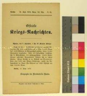 Kriegsdepesche des Norddeutschen Bundes über die Anzahl der Gefangenen nach dem Gefecht von Beaumont und der Schlacht von Sedan
