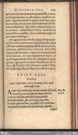 Epist. LXXI. Parisios. Ianus Passeratius Errico Memmio felix novi anni auspicium