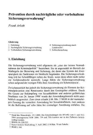 327-338, Prävention durch nachträgliche oder vorbehaltene Sicherungsverwahrung