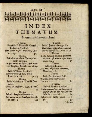 Index Thematum In omnia festa totius Anni.