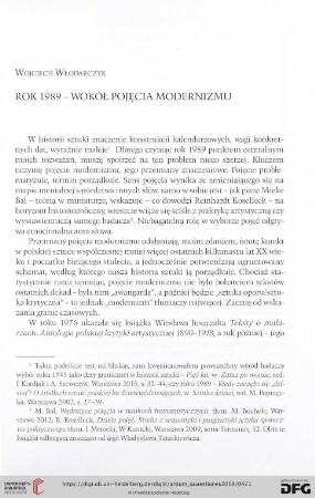 Rok 1989 - wokół poje̜cia modernizmu
