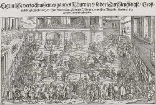Das Turnier Maximilians II. vor Wien : Amman, Jost: Das Turnier Maximilians II. vor Wien. 1565. Holzschnitt; Blattgröße 24,5 x 36 cm. Dresden: Kupferstich-Kabinett A 4413 in A 138 b, A 69