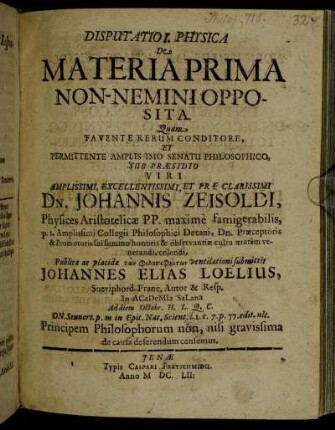 Disputatio I. Physica De Materia Prima Non-Nemini Opposita