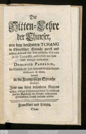 Die Sitten-Lehre der Chineser