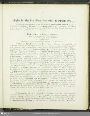 Lehrplan der Königlichen Höhern Gewerbschule im Lehrjahre 1887/88