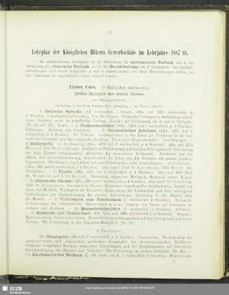 Lehrplan der Königlichen Höhern Gewerbschule im Lehrjahre 1887/88