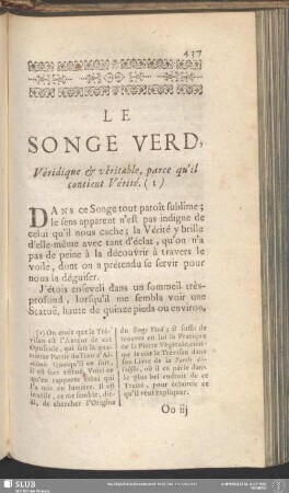Le Songe Verd, Véridique & véritable, parce qu'il contient Vérité