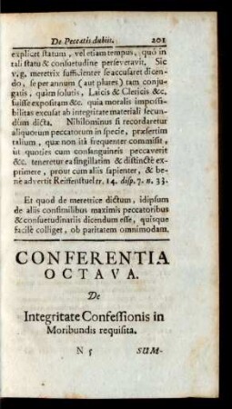 Conferentia Octava. De Integritate Confessionis in Moribundis requisita