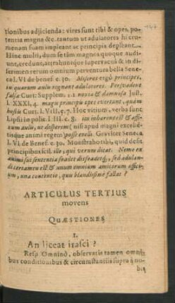 Articulus Tertius movens Quaestiones.