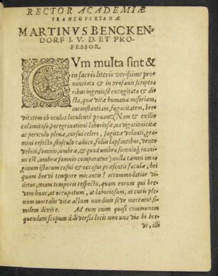 Rector Academiae Francofurtanae Martinus Benckendorf I. U. D. Et Professor.
