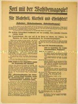 Programmatischer Wahlaufruf der Zentrumspartei anlässlich der Reichstagswahl 1928