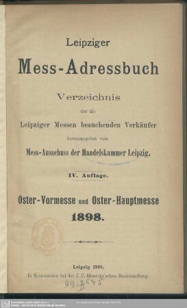 4.1898: Leipziger Mess-Adressbuch : Verkäufer-Verzeichnis