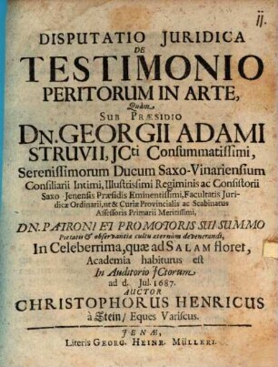 Disputatio Juridica De Testimonio Peritorum In Arte