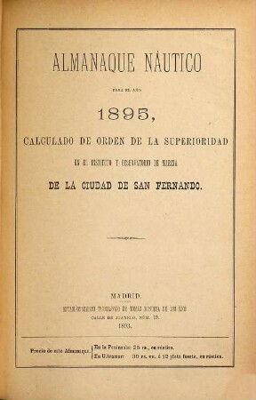 Almanaque náutico : para el año .... 1895 (1893)