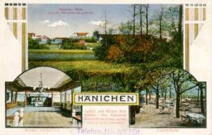 Hänichen: heiterer Blick von der Elsteraue aus gesehen, Konzert- und Ballsaal, Konzert-Garten