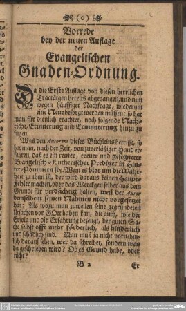 Vorrede bey der neuen Auflage der Evangelischen Gnaden-Ordnung
