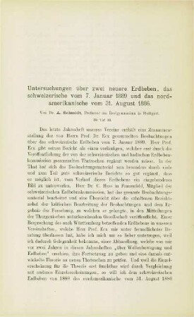 Untersuchungen über zwei neuere Erdbeben, das schweizerische vom 7. Januar 1889 und das nordamerikanische vom 31. August 1886