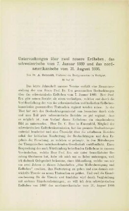 Untersuchungen über zwei neuere Erdbeben, das schweizerische vom 7. Januar 1889 und das nordamerikanische vom 31. August 1886
