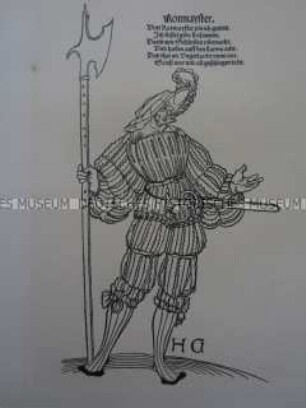 Kriegerdarstellung, Rottenmeister mit Hellebarde, 1510/1530.
