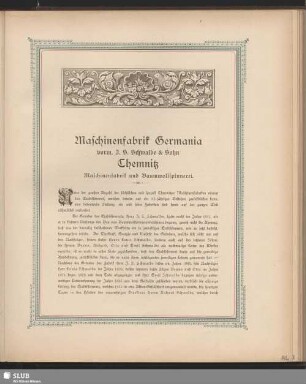 Maschinenfabrik Germania vorm. J. S. Schwalbe & Sohn Chemnitz Maschinenfabrik und Baumwollspinnerei