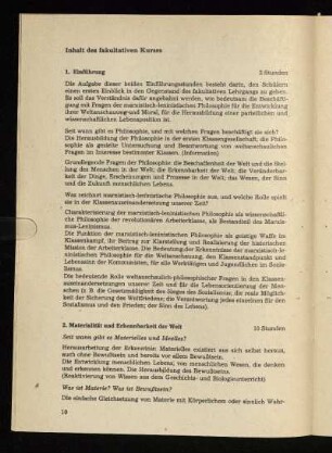 Inhalt des fakultativen Kurses