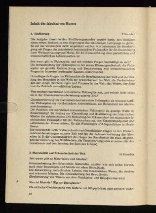 Inhalt des fakultativen Kurses