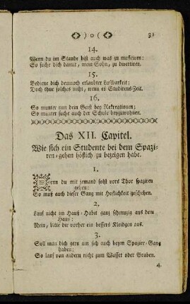 Das XII. Capitel. Wie sich ein Studente bei dem Spazieren-gehen höflich zu bezeigen habe.