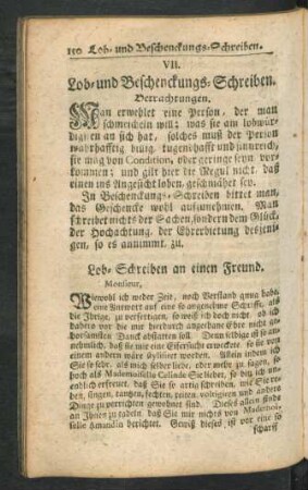 VII. Lob- und Beschenckungs-Schreiben