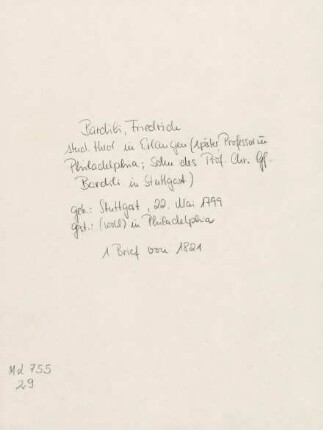 Brief von Friedrich Bardili an Gustav Schwab