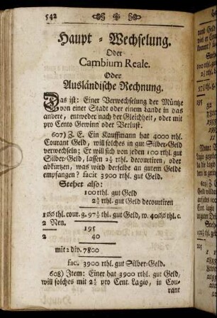 Haupt-Wechselung. Oder Cambium Reale. Oder Ausländische Rechnung