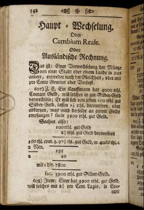 Haupt-Wechselung. Oder Cambium Reale. Oder Ausländische Rechnung