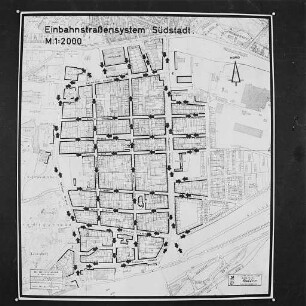 Einführung eines Systems von Einbahnstraßen in der Südstadt zur Entwirrung der Verkehrsverhältnisse.