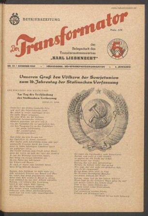 TRO-Betriebszeitung 'Der Transformator'; Nr. 33/1952 (Dezember 1952)