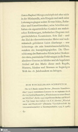 Zum Winckelmann-Schrifttum