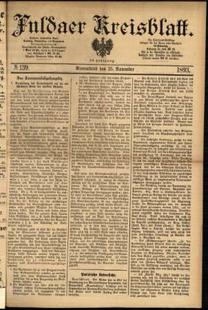 Erste Ausgabe vom Samstag, den 25. November 1893.