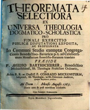 Theoremata selectiora ex universa theologia dogm. scholastica