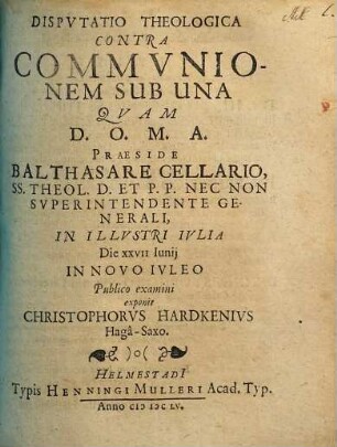 Disputatio Theologica Contra Communionem Sub Una