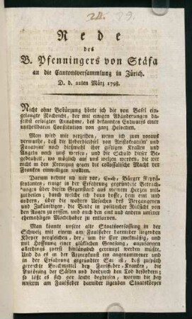 1r-2v, Rede des B. Pfenningers von Stäfa an die Cantonsversammlung in Zürich