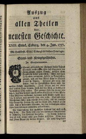 XXIII. Stück, Coburg, den 4. Jun. 1757.