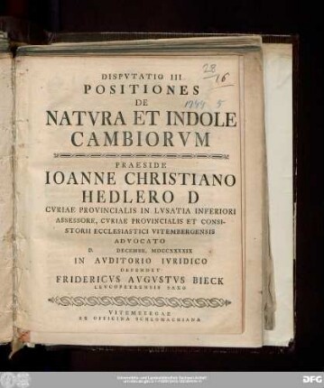Dispvtatio III Positiones De Natvra Et Indole Cambiorvm