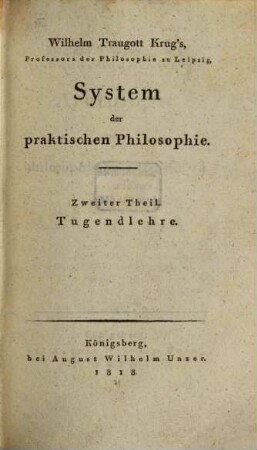 Wilhelm Traugott Krug's Aretologie oder philosophische Tugendlehre