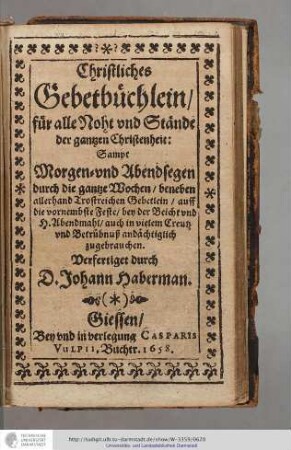 Titelseite Christliches Gebetbüchlein