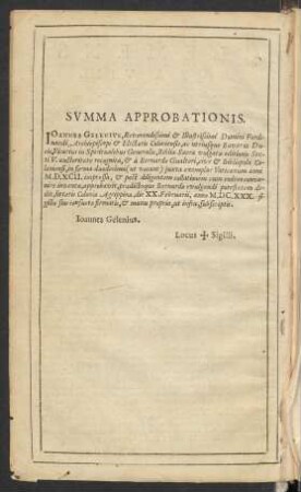 Svmma Approbationis.
