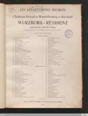 Les appartements meublés du château royal de Wurtzbourg en Bavière : Wurzburg-Résidenz : styles Louis XV, Louis XVI, Ier empire