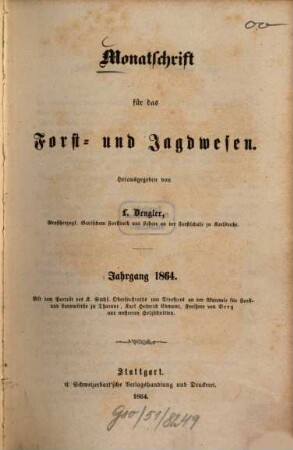 Monatschrift für das Forst- und Jagdwesen. 1864, 1864