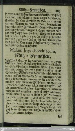 Malum hypochondriacum. Miltz-Kranckheit
