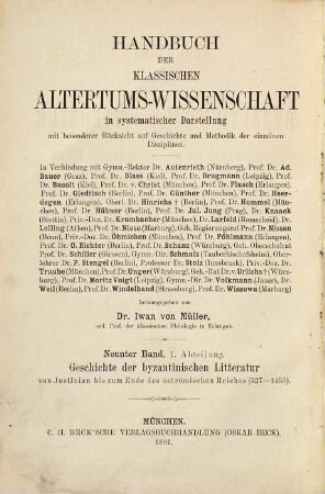 Geschichte der byzantinischen Litteratur : von Justinian bis zum Ende des oströmischen Reiches (527-1453)