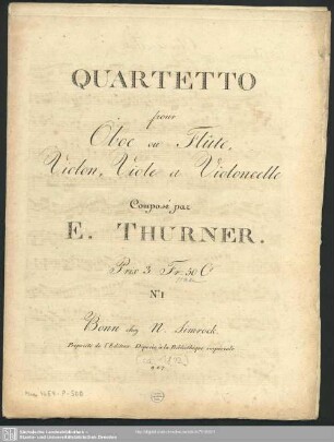 Quartetto pour Oboe ou Flûte, Violon, Viole et Violoncelle : No. I