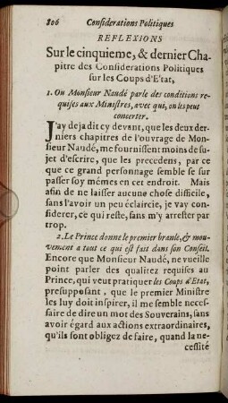 Reflexions Sur le cinquieme, & dernier Chapitre des Considerations Politiques sur les Coups d'E'tat.